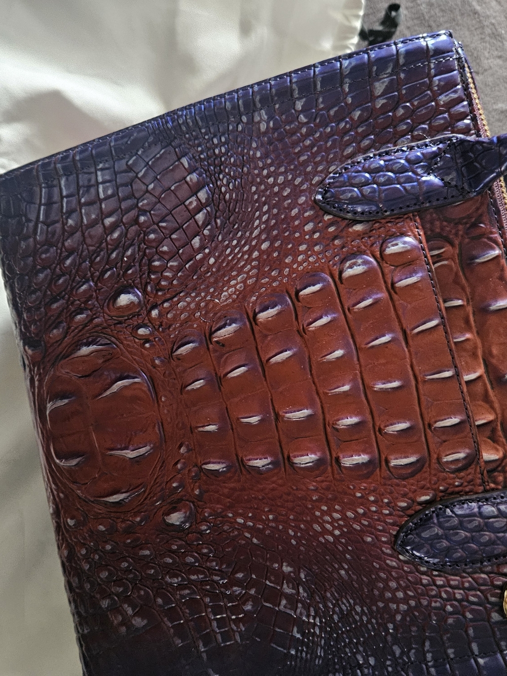Brahmin Blue & Red Croc-Embossed Leather Satchel - Picture 4 of 7